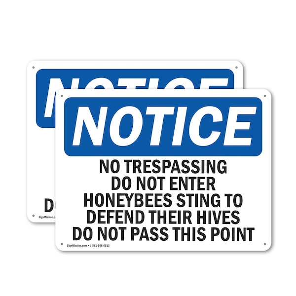 Signmission No Trespassing Do Not Enter Honeybees Sting OSHA Notice Sign, Plastic, 10in W x 7in L, 2PK OS-2PACK-NS-P-710-L-14916 - main